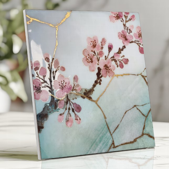 Azulejo Flor de Cerezo en Acuarela Japonesa Kintsugi (Subido por el creador)
