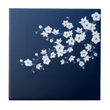 Flor de cerezo floral azul marino blanco