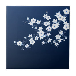 Azulejo Flor de cerezo floral azul marino blanco