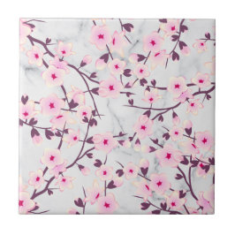 Azulejo Flor de cerezo floral rosa mármol gris claro