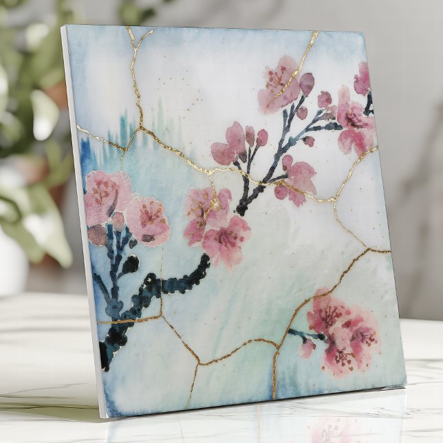 Azulejo Flor de cerezo japonesa Kintsugi (Subido por el creador)