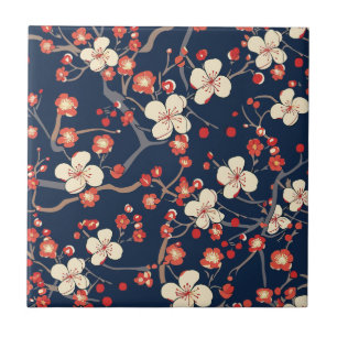 Azulejo Flor de Cerezo Roja Marina Japonesa