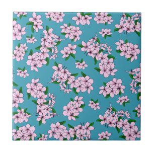Azulejo Flor de cerezo rosa elegante acuarela floral
