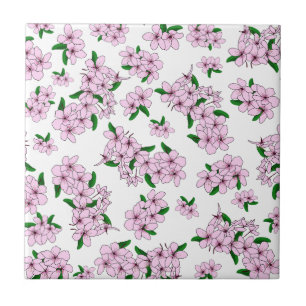 Azulejo Flor de cerezo rosa elegante acuarela floral