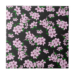 Azulejo Flor de cerezo rosa elegante acuarela floral