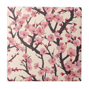 Azulejo Flor de Cerezo Rosa Japonesa Sakura Rama Oscura Cr