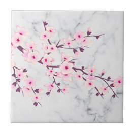 Azulejo Flor de Cerezo Rosado Mármol Gris