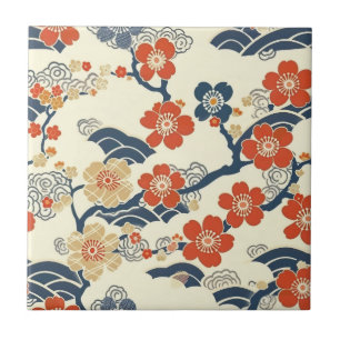 Azulejo Flor de ciruelo japonés Ume flores de ciruelo azul