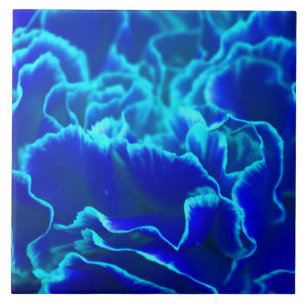 Azulejo Flor de clavel azul vibrante y verde azulado