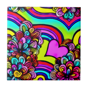 Azulejo Flor de Corazón Purpura Dibujo Animado Arcoíris Ps