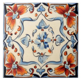 Azulejo Flor de crema azul mediterránea italiana