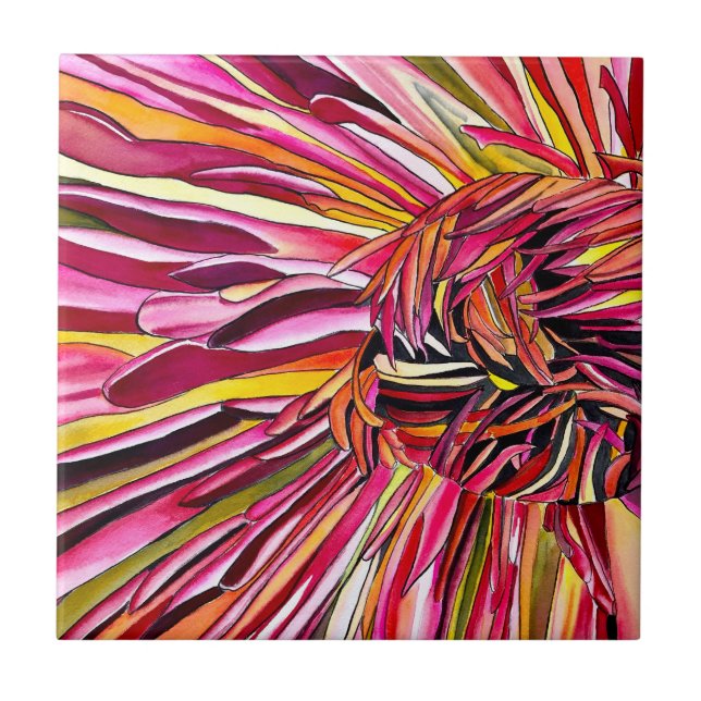 Azulejo Flor de crisantemo acuarela (Frente)