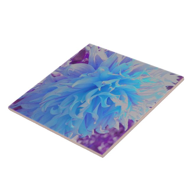 Azulejo Flor de Dahlia decorativa azul elegante (Lado)