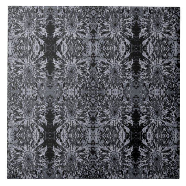 Azulejo Flor de Dahlia negra y gris (Frente)