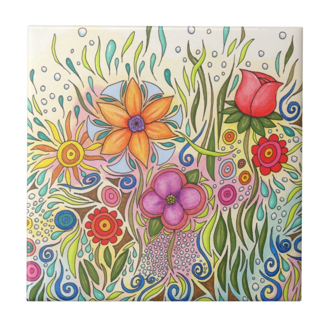 Azulejo Flor de diseño de arte floral 12 (Frente)