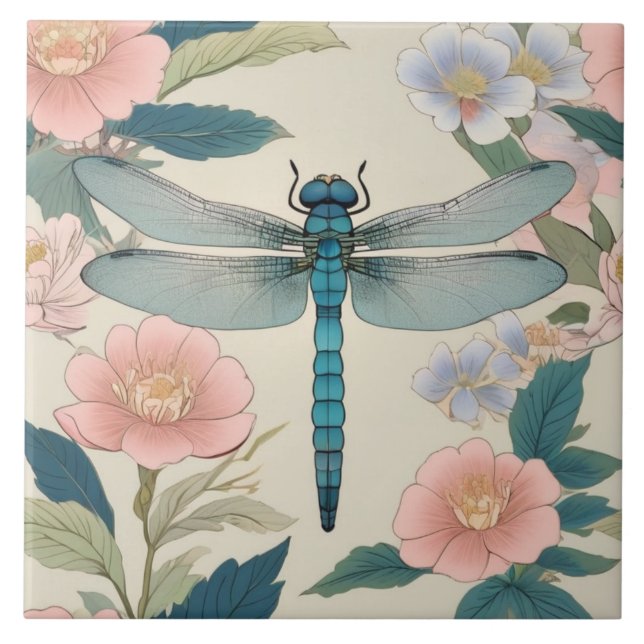 Azulejo Flor de ebriedad japonesa pastel verde y rosa (Frente)