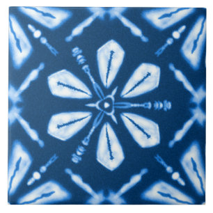 Azulejo Flor de estrella azul de Shibori