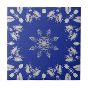 Azulejo Flor de estrella de plata azul brillante geométric