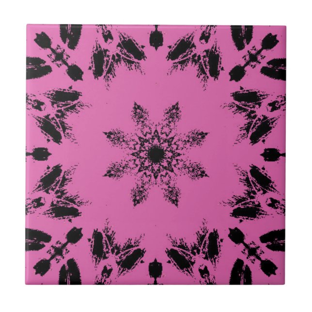 Azulejo Flor de estrella negra brillante fuchsia ebony geo (Frente)