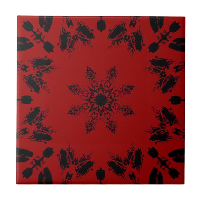 Azulejo Flor de estrella negra de ébano rojo oscuro brilla (Frente)