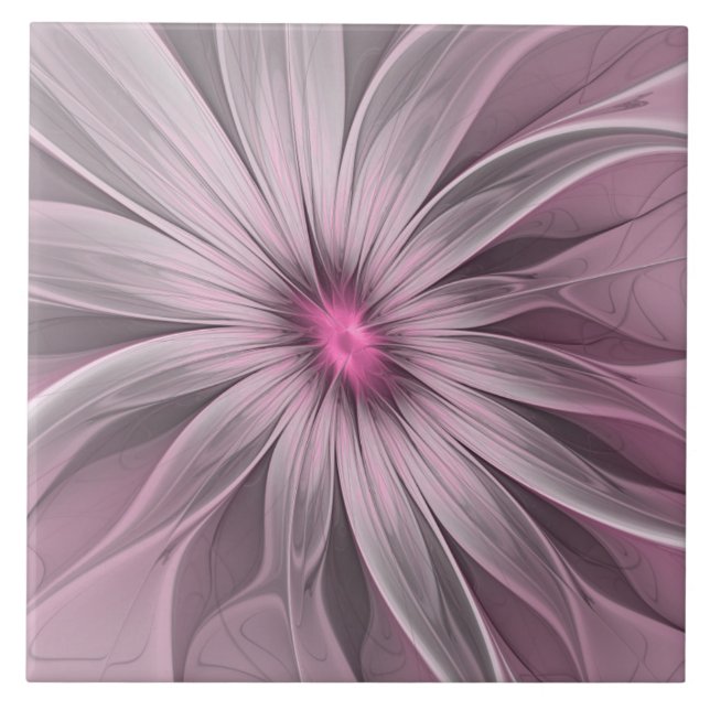 Azulejo Flor de fantasía Abstracto Plum Floral Fractal Art (Frente)