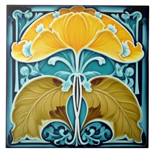 Azulejo Flor de Ginko amarillo (Frente)