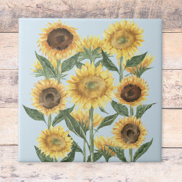 Azulejo Flor de girasol amarillo acuarela