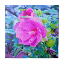 Flor de Hibisco Rosa Elegante con Follaje Acuático