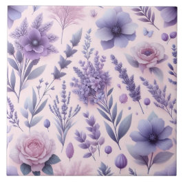 Azulejo Flor de Lavanda Estética Púrpura Pastel