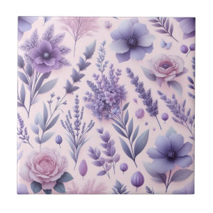 Azulejo Flor de Lavanda Estética Púrpura Pastel
