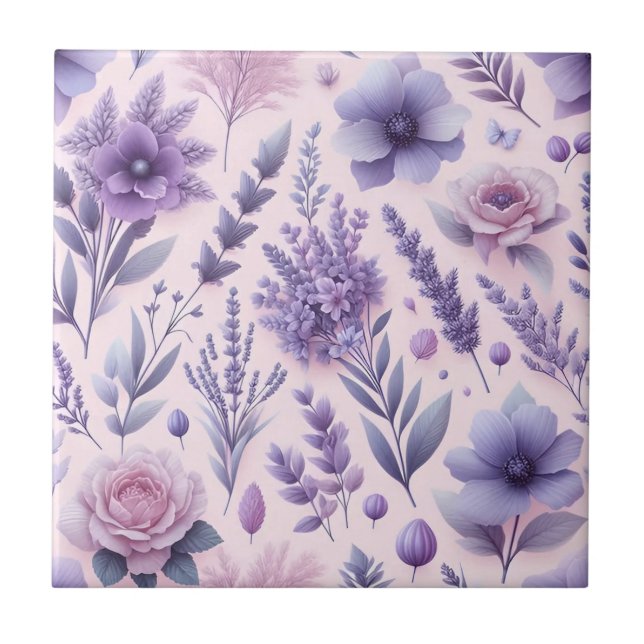 Azulejo Flor de Lavanda Estética Púrpura Pastel (Frente)