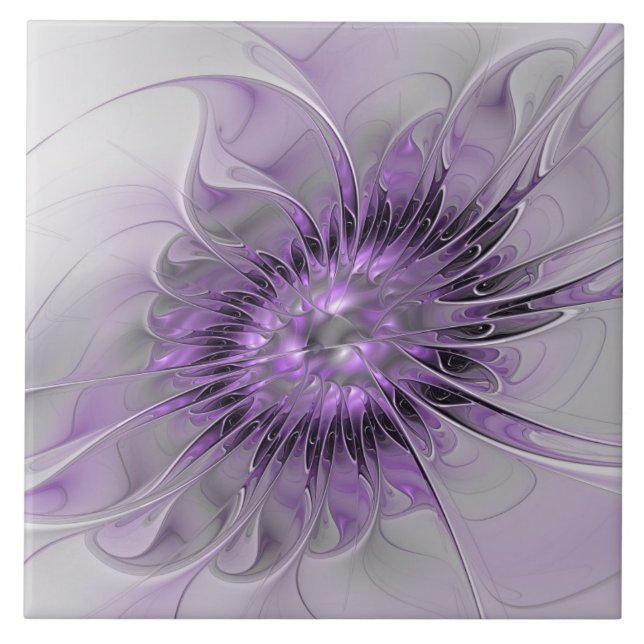Azulejo Flor de Lavanda Sueño Arte Fractal Resumen Moderno (Frente)