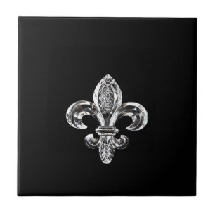 Azulejo Flor de lis negra cristalina