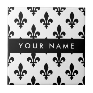 Azulejo Flor de Lis, Negro sobre Blanco, Negro, Tu Nombre