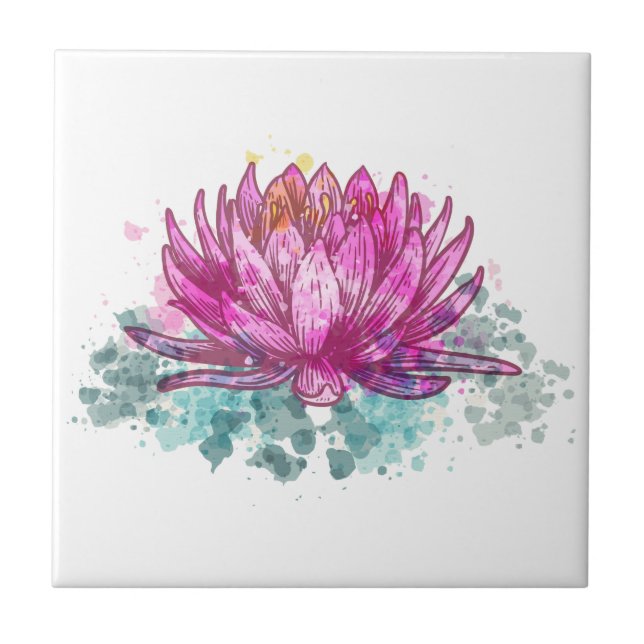 Azulejo Flor de Loto Acuarela Rosa (Frente)