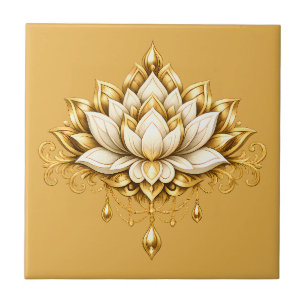 Azulejo Flor de loto marfil dorado decorativa floral de pa
