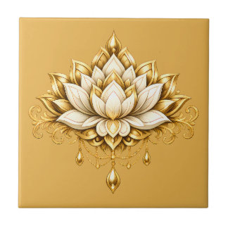 Azulejo Flor de loto marfil dorado decorativa floral de pa