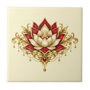 Azulejo Flor de loto marrón dorado floral india pared