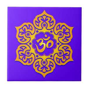 Azulejo Flor de Lotus azul y amarilla OM