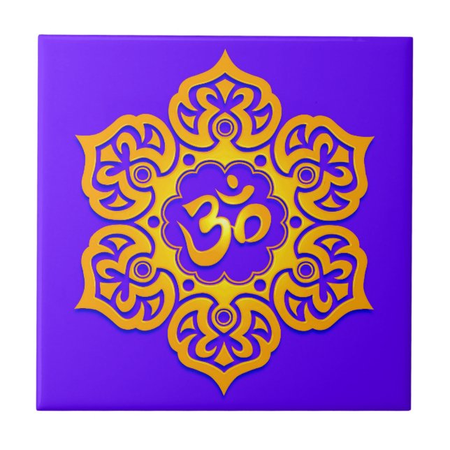 Azulejo Flor de Lotus azul y amarilla OM (Frente)