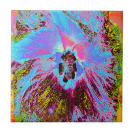 Azulejo Flor de maíz psicodélica azul y magenta hibiscus