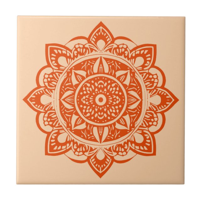 Azulejo Flor de Mandala en Naranja mandarín (Frente)