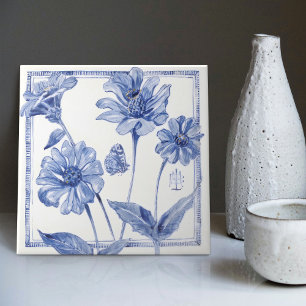 Azulejo Flor de Mariposa Azul Delft Decoración de Pared Ar