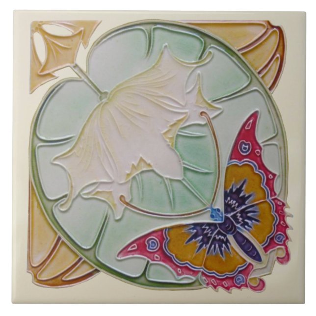 Azulejo Flor de mariposa de estilo Art Nouveau belga poco  (Frente)