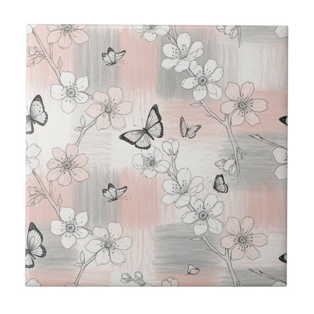 Azulejo Flor de Mariposa Elegante (3) (Frente)