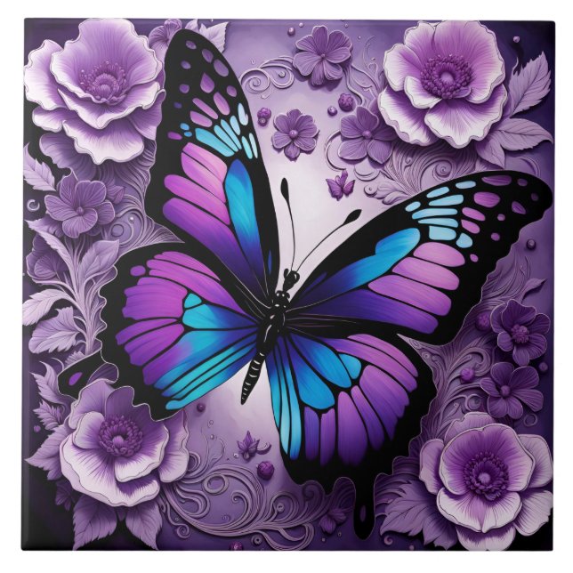 Azulejo Flor de mariposa morada (Frente)