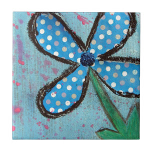 Azulejo Flor de medios mixtos con punto de polka