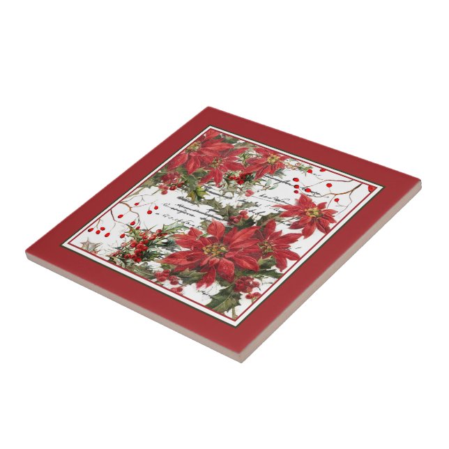 Azulejo Flor de Nochebuena y acebo (Lado)