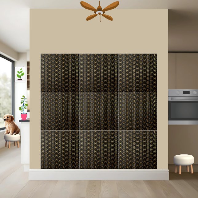 Azulejo Flor de oro profunda negra y deslumbrante en mosai (Subido por el creador)
