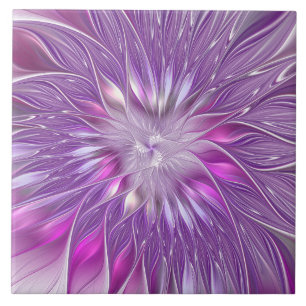 Azulejo Flor de pasión fractal abstracta rosa púrpura